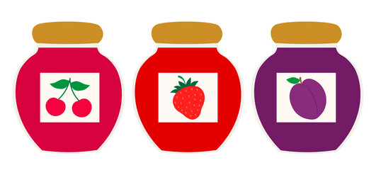 Set  jars jam berries vector illustration