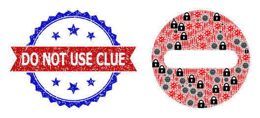 Vector sars virus mosaic restricted icon, and bicolor unclean Do Not Use Clue seal stamp. Mosaic restricted icon is designed with flu virus, lock, exclamation icons.