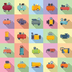 Compressor icons set flat vector. Air car