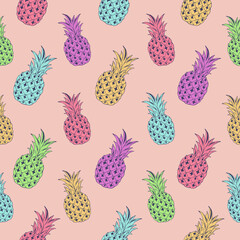Tropic vector seamless pattern with pineapples. Summer decoration print for wrapping, wallpaper, fabric. Seamless vector texture.