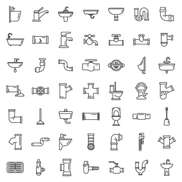 Sewerage icons set outline vector. Water leak