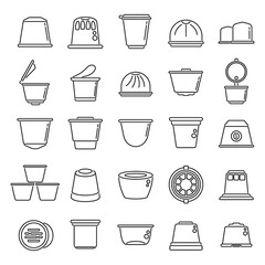 Capsule coffee icons set outline vector. Aroma pod - obrazy, fototapety, plakaty