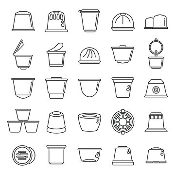 Capsule coffee icons set outline vector. Aroma pod