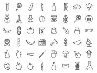 Naklejka premium Gmo food icons set outline vector. Antibiotic corn