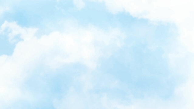 Soft clouds in blue sky for background with watercolor techniques. Blue watercolor background for textures backgrounds and web banners design