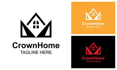 Crown Home Logo Design Template. Real estate Logo Design. abstract Crown house logo design inspiration.