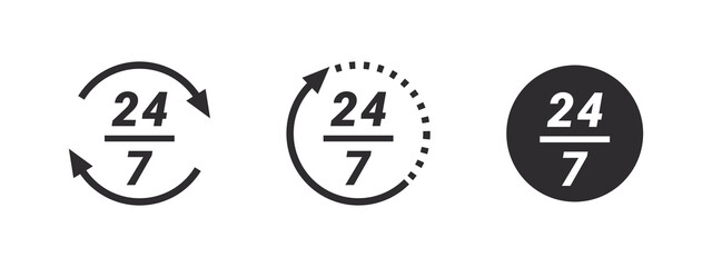 Online support service. 24 hour assistance icons. 24 hours 7 days in week support icons. Vector images
