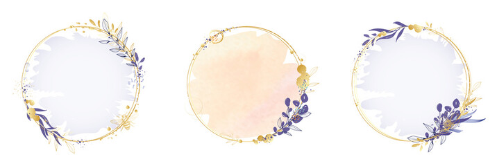 Wedding, social media, beauty, luxury vector abstract floral botanical round frame banners watercolour hand drawn illustration.