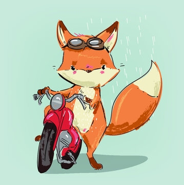 cute fox character wih a moped
