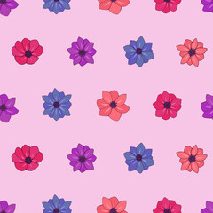 Seamless vector pattern of flowers. Background for greeting card, website, printing on fabric, gift wrap, postcard and wallpapers. Anemone flowers.