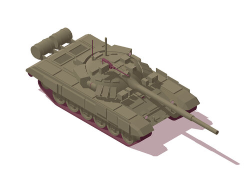 Isometric low poly T90 tank. Vector illustrator