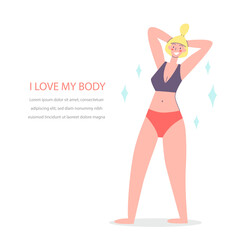 Body positive. Happy harmonious girl. Love your body. Vector illustration concept	