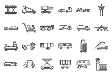 Airport ground support service icons set outline vector. Cargo aero