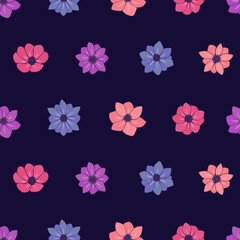 Seamless vector pattern of flowers. Background for greeting card, website, printing on fabric, gift wrap, postcard and wallpapers. Anemone flowers.