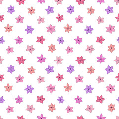 Seamless vector pattern of flowers. Background for greeting card, website, printing on fabric, gift wrap, postcard and wallpapers. Phlox flowers.