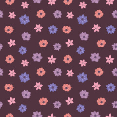 Fototapeta na wymiar Seamless vector pattern of flowers. Background for greeting card, website, printing on fabric, gift wrap, postcard and wallpapers. Anemone, phlox flowers. 