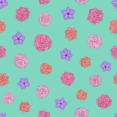 Seamless vector pattern of flowers. Background for greeting card, website, printing on fabric, gift wrap, postcard and wallpapers. Camellia flowers. 