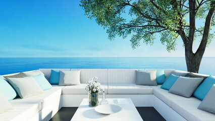 Sea view Beach luxury living - Santorini island style - 3D rendering