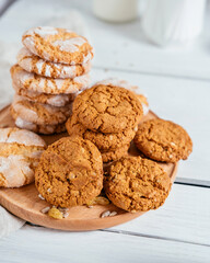 Stack of cookies with sunflower seeds and raisins