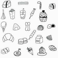 Set of food black line simple drawing on white