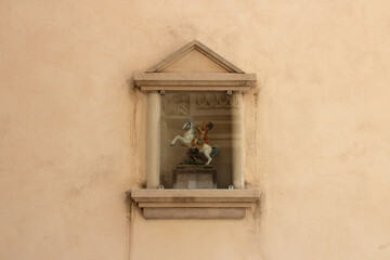 Fototapeta na wymiar statue of an horseman (religious character ?) in ragusa in sicily (italy) 