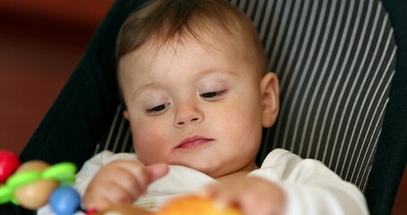 Cute baby eating apple fruit. Infant boy eats healty snack