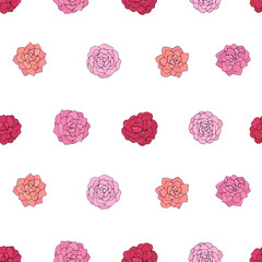 Seamless vector pattern of flowers. Background for greeting card, website, printing on fabric, gift wrap, postcard and wallpapers. Camellia flowers. 