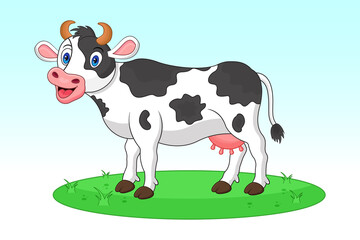 Cow cartoon vector on sky background, Farm animal