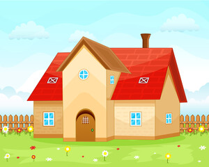 House scene with nature elements Vector