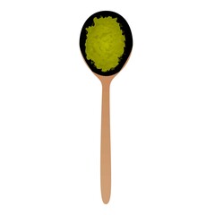 Matcha tea spoon icon cartoon vector. Green powder