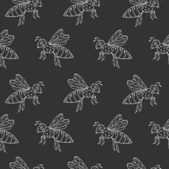 Seamless vector pattern with bees. Decoration print for wrapping, wallpaper, fabric, textile.