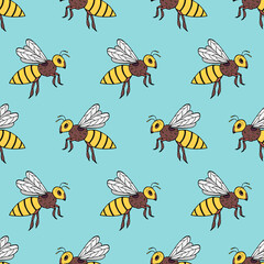 Seamless vector pattern with bees. Decoration print for wrapping, wallpaper, fabric, textile.