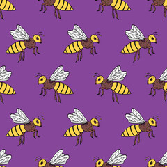 Seamless vector pattern with bees. Decoration print for wrapping, wallpaper, fabric, textile.