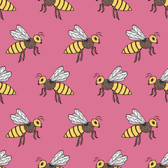 Seamless vector pattern with bees. Decoration print for wrapping, wallpaper, fabric, textile.