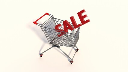 Trolley cart for supermarket. Shopping cart. 50% discount. 3D visualization.