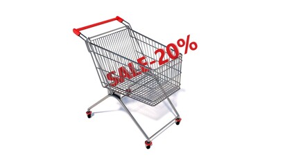 Trolley cart for supermarket. Shopping cart. 20% discount. 3D visualization.