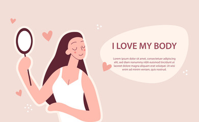 Body positive. Happy harmonious girl. Love your body. Vector illustration concept	