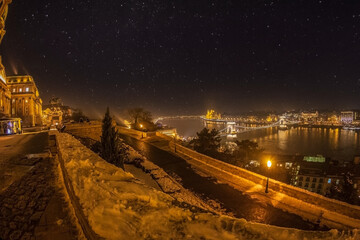 Night view of the city, across the Danube River. Budapest, Hungary