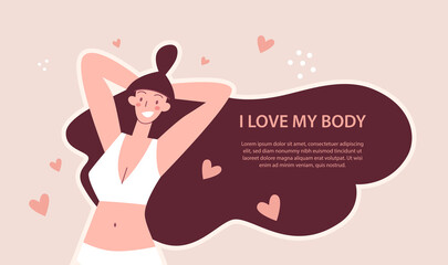 Body positive. Happy harmonious girl. Love your body. Vector illustration concept	
