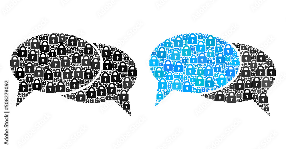 Poster protection mosaic chat messages icon. chat messages mosaic icon of lock icons. vector composition fo