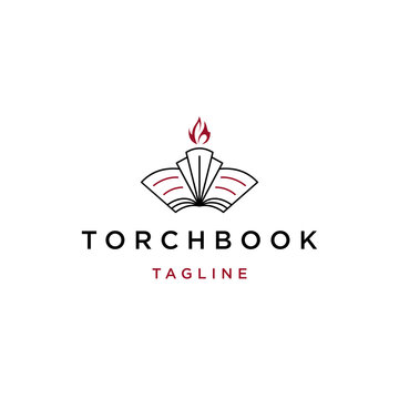 Torch book study line logo icon design template flat vector
