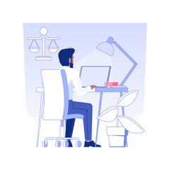 Study criminal case isolated concept vector illustration. Professional lawyer review a criminal case and write legal strategies, researching process, business people vector concept.