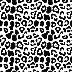 Leopard camouflage vector seamless pattern, black and white print, wild cat skin.