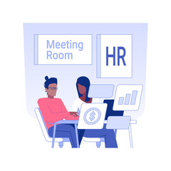 Interviewing a candidate isolated concept vector illustration. Professional HR manager has job interview with candidate, human resources, recruiting idea, headhunting agency vector concept.