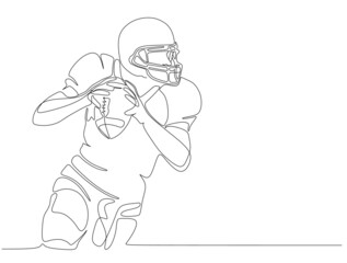 	
One single line drawing man american football player ready to pass the ball for his teammates. Sport competition concept. Modern continuous line draw design graphic vector illustration