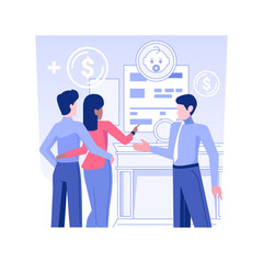 Trust fund isolated concept vector illustration. Wealthy family talking to trust fund worker, money investment idea, kids protection, creating saving account for child vector concept.