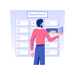 Locker facilities isolated concept vector illustration. Businessman opens his safe deposit box in brick and mortar bank, money saving and storage, locker facilities vector concept.