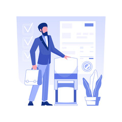 Notary public service isolated concept vector illustration. Process of document notarization, put a stamp, brick and mortar bank, financial transactions, international business vector concept.