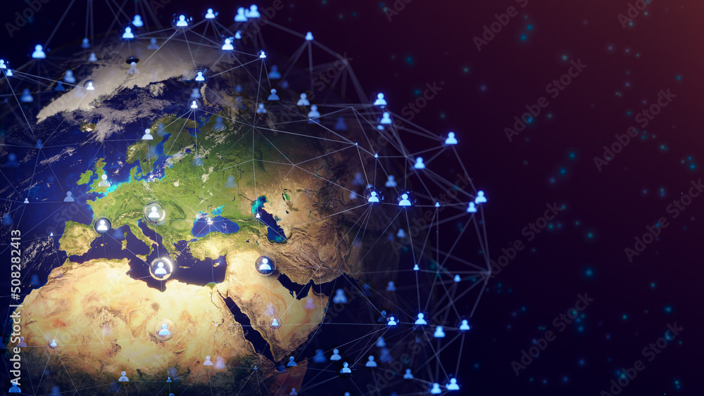 Poster connecting people network and global earth connection. social media and network community concept. g