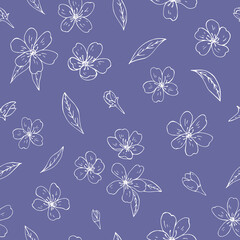 Seamless vector pattern of sakura flowers. Decoration print for wrapping, wallpaper, fabric, textile. Spring background. Cherry blossoms. 